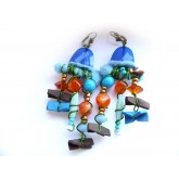 Blue Boho Earrings, Ethnic Earrings, Primitive Earrings, Hobo Earrings, Blue Boho Earrings, Blue Orange Earrings,